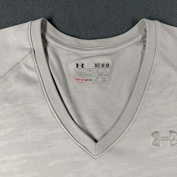 Under Armour Womens M Gray Semi-Fitted V-Neck HeatGear Performance Tee - Picture 2 of 11
